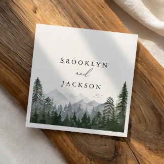 Rustic Mountain Pine Tree Wedding Napkins