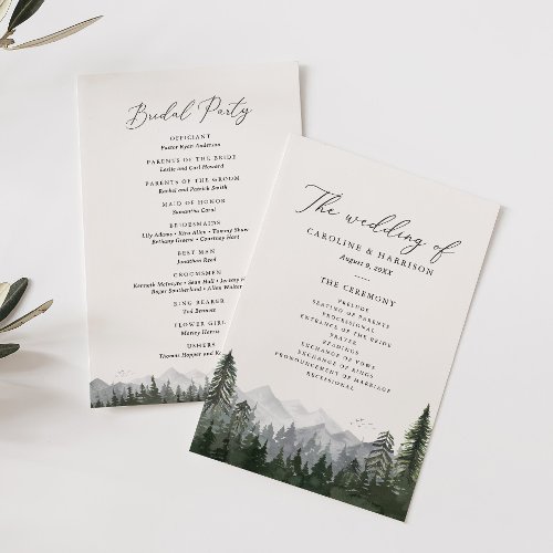 Rustic Mountain Pine Tree Wedding Program