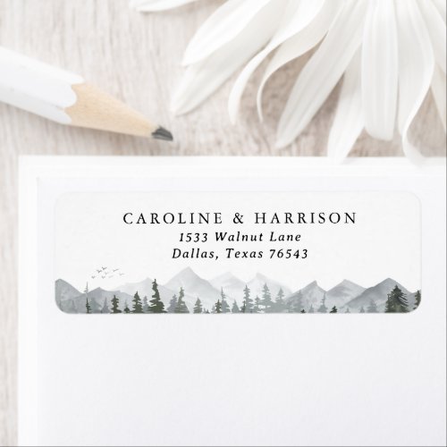 Rustic Mountain Pine Tree Wedding Return Address Label