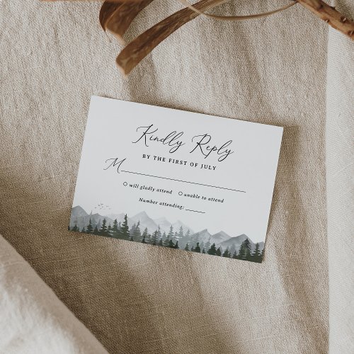 Rustic Mountain Pine Tree Wedding RSVP Card