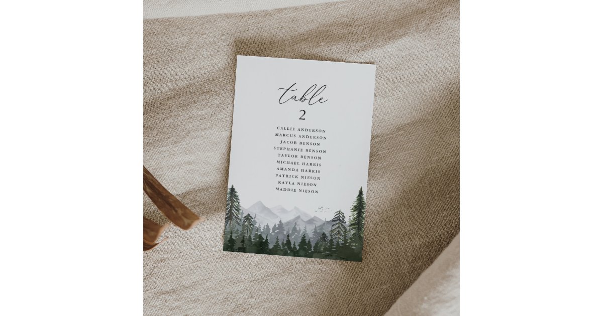Rustic Mountain Pine Tree Wedding Table Number | Zazzle