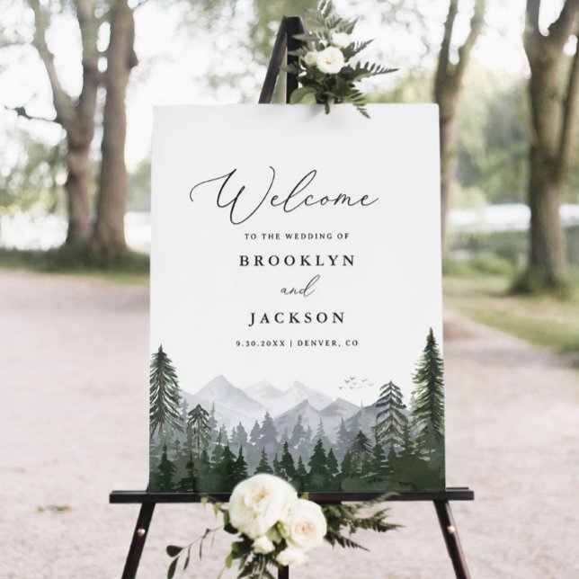 Rustic Mountain Pine Tree Wedding Welcome Sign (Creator Uploaded)
