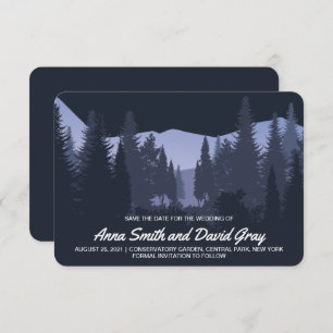 Rustic Mountain Pine Trees Blue Save The Date Card