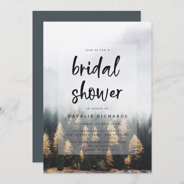 Rustic Mountain Pine Trees Fall Bridal Shower Invitation (Front/Back)