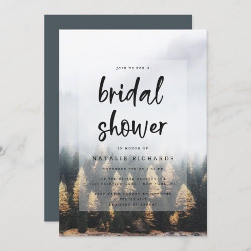 Rustic Mountain Pine Trees Fall Bridal Shower Invitation