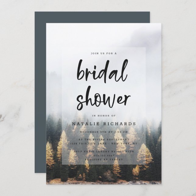 Rustic Mountain Pine Trees Fall Bridal Shower Invitation (Front/Back)
