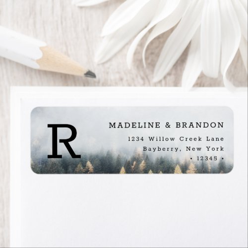 Rustic Mountain Pine Trees Fall Return Address Label