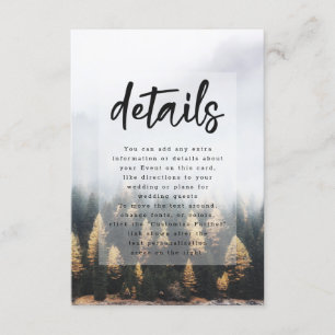 Rustic Mountain Pine Trees Fall Wedding Details Enclosure Card