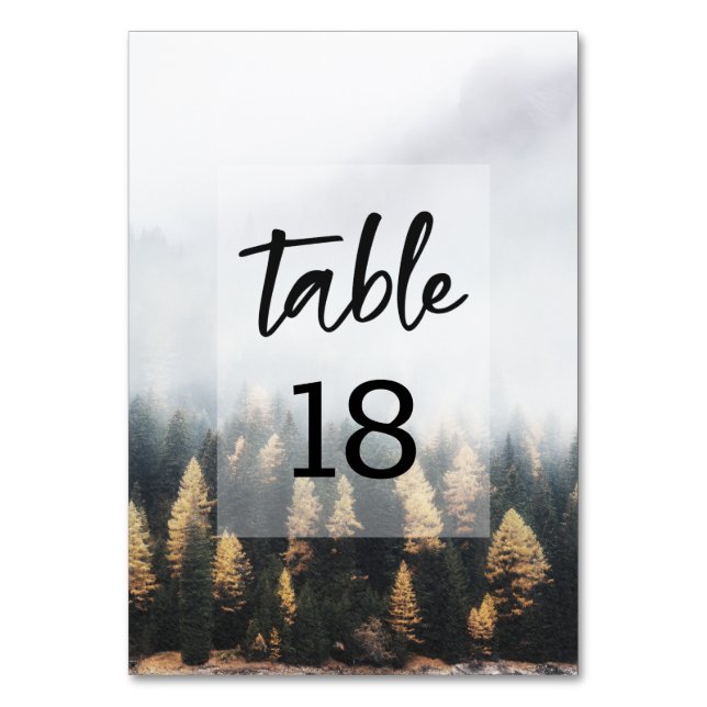 Rustic Mountain Pine Trees Fall Woods Table Number (Front)