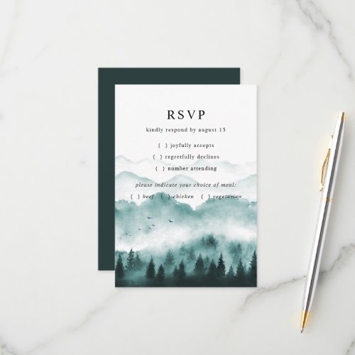 Rustic Mountain Pine Trees Meal Choice RSVP Card