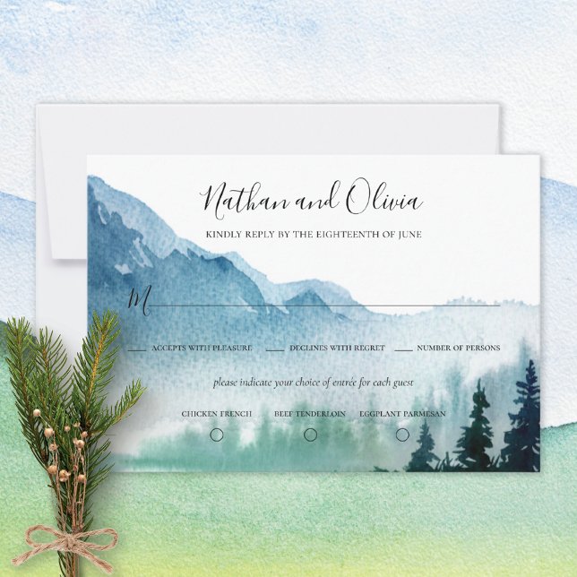 Rustic Mountain Pine Trees Wedding RSVP Card (Creator Uploaded)