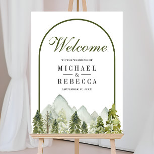 Rustic Mountain Pine Trees Wedding Welcome Sign