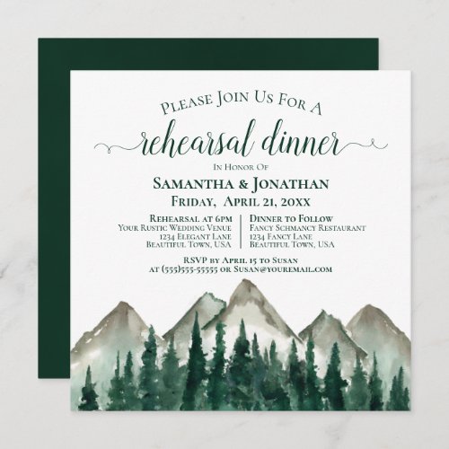 Rustic Mountain  Pine Wedding Rehearsal  Dinner Invitation