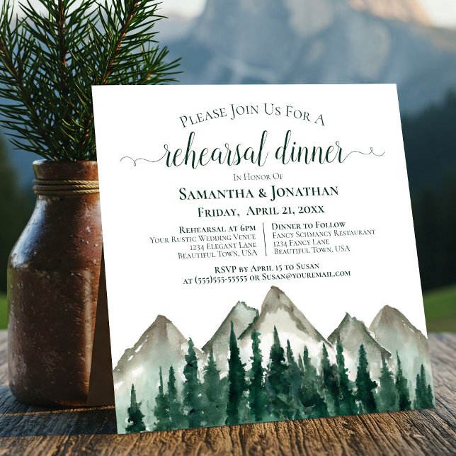 Rustic Mountain & Pine Wedding Rehearsal & Dinner Invitation (Creator Uploaded)
