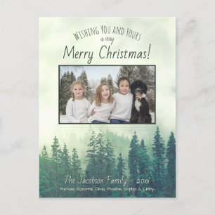 Rustic Mountain Pines Merry Christmas Photo Holiday Postcard