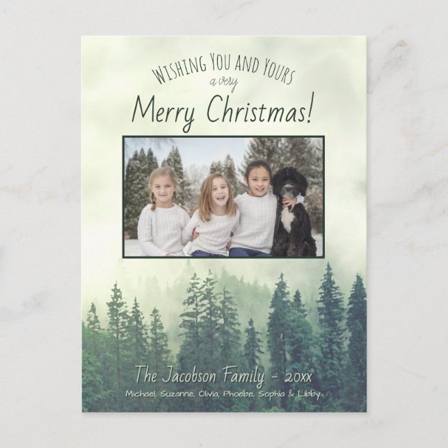 Rustic Mountain Pines Merry Christmas Photo Holiday Postcard (Front)
