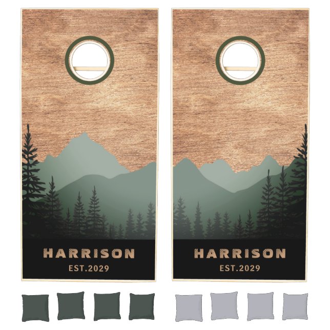 Rustic Mountain Range Pine Trees Wedding Family  Cornhole Set (Set)