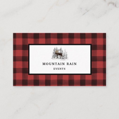 Rustic Mountain Red Black Plaid Check Moose Business Card