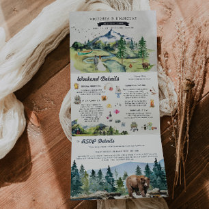 Rustic Mountain River Forest   Illustrated Wedding Tri-Fold Invitation