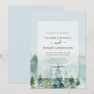 Rustic Mountain Sage Pine Tree Wedding Invitation