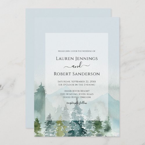 Rustic Mountain Sage Pine Tree Wedding Invitation