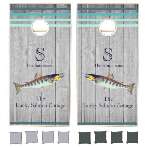 Rustic   mountain  Salmon Coastal Gray Cornhole Set