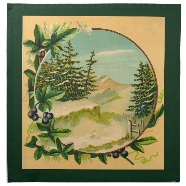 Rustic Mountain Scene Cloth Napkin (Front)