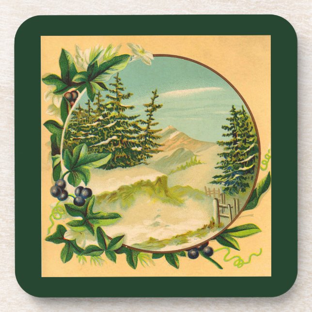 Rustic Mountain Scene Drink Coaster (Front)