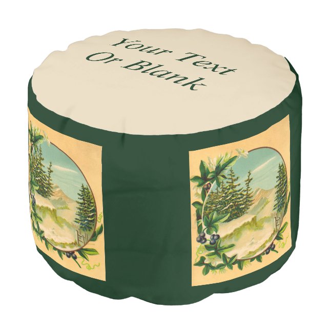 Rustic Mountain Scene Pouf (Angled Front)