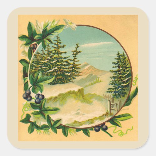 Rustic Mountain Scene Square Sticker