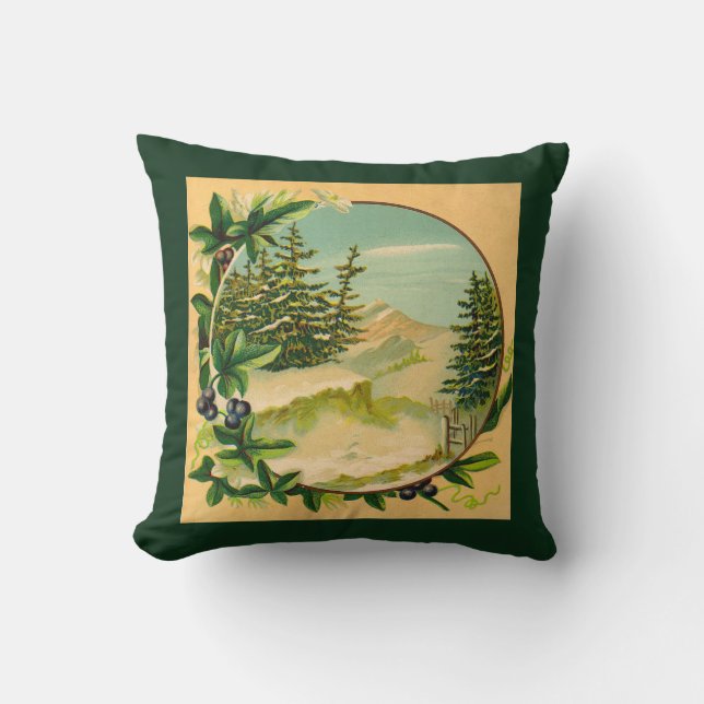 Rustic Mountain Scene Throw Pillow (Front)