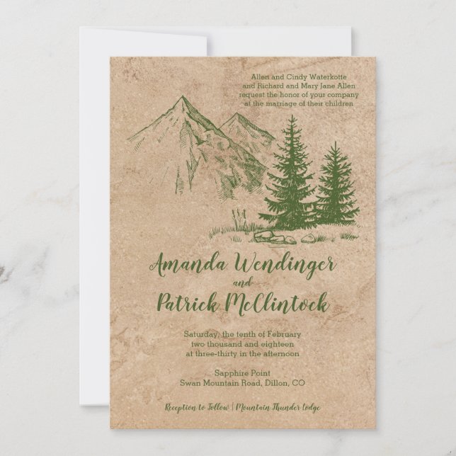 Rustic Mountain Scenic wedding Invites (Front)