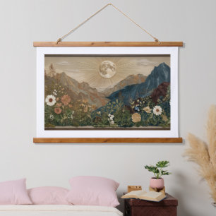 Rustic Mountain Sun Wood Topped Wall Tapestry