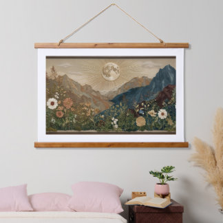 Rustic Mountain Sun Wood Topped Wall Tapestry