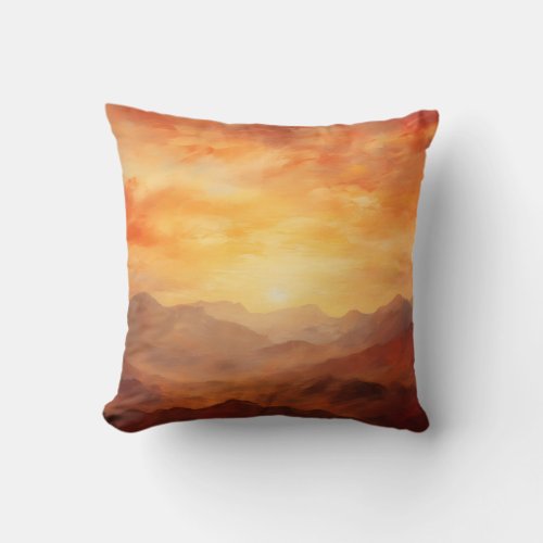 Rustic Mountain Sunset In French Impressionism  Throw Pillow