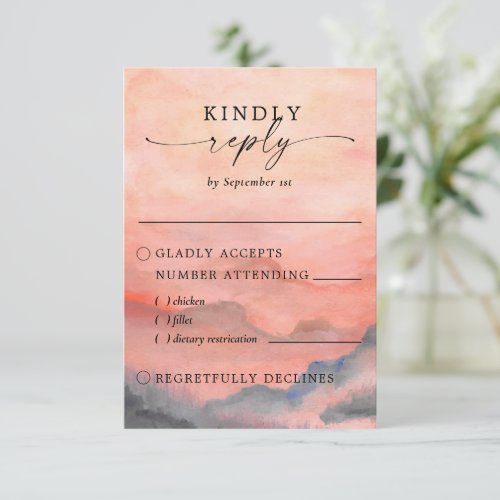Rustic Mountain Sunset Watercolor Meal Choice RSVP Card