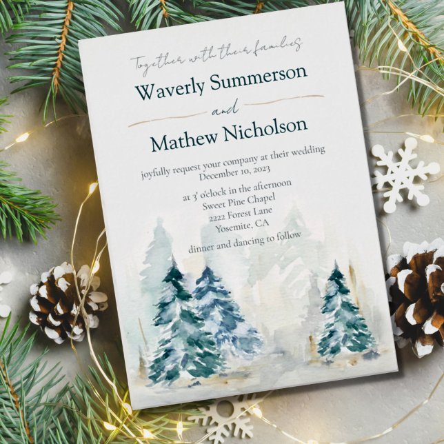 Rustic Mountain Trees Evergreen Watercolor Wedding Invitation (Creator Uploaded)
