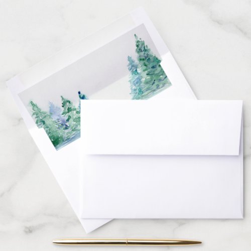 Rustic Mountain Trees n Lake Watercolor Envelope Envelope Liner