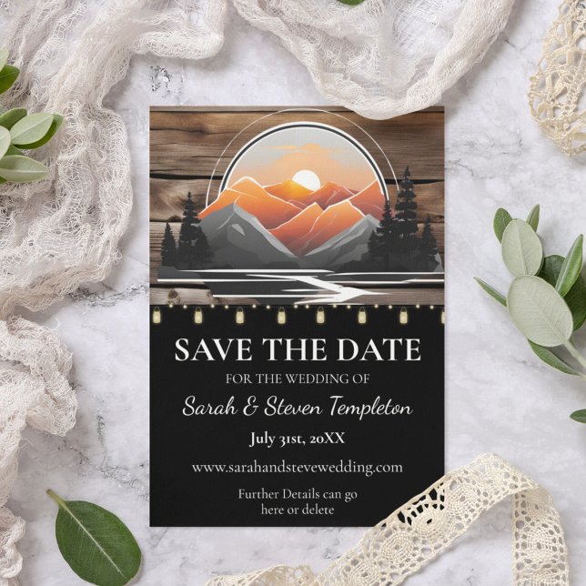Rustic Mountain Valley Forest Sunset Nature Save The Date (Save the Date Rustic Wedding Forest Mountain Wedding Suite)