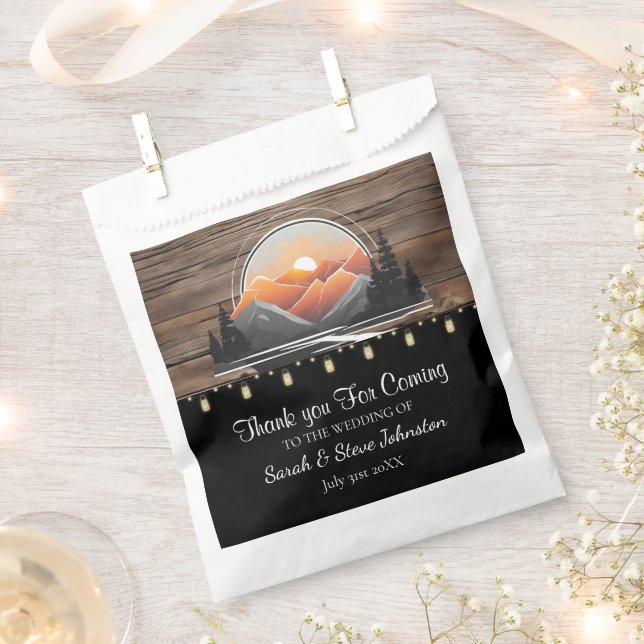 Rustic Mountain Valley Forest Sunset Wedding Favor Bag (Clipped)