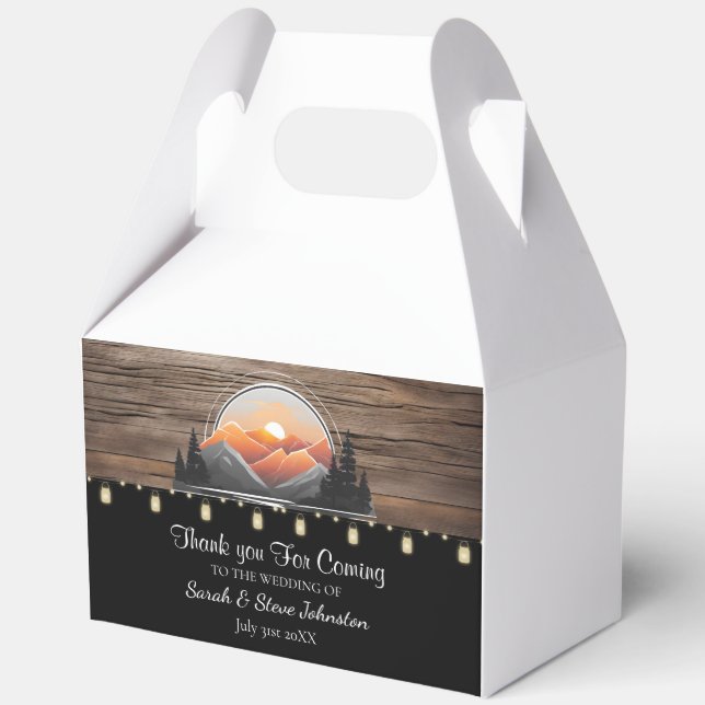 Rustic Mountain Valley Forest Sunset Wedding Favor Boxes (Front)