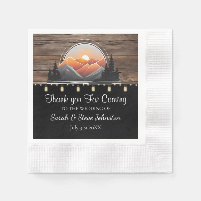 Rustic Mountain Valley Forest Sunset Wedding  Napkins (Front)