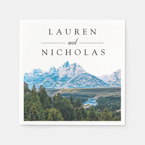 Rustic Mountain View Personalized Wedding Napkins