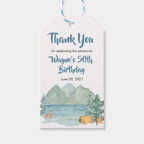 Rustic Mountain Watercolor Adventure 50th Birthday Gift Tags