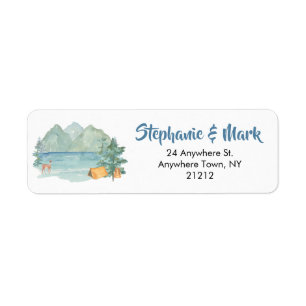 Rustic Mountain Watercolor Adventure Begin Wedding Label