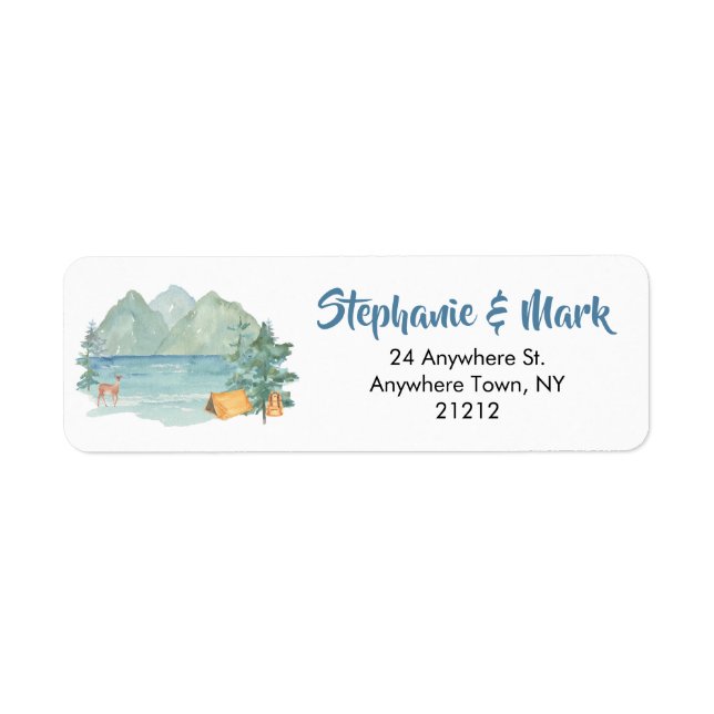 Rustic Mountain Watercolor Adventure Begin Wedding Label (Front)