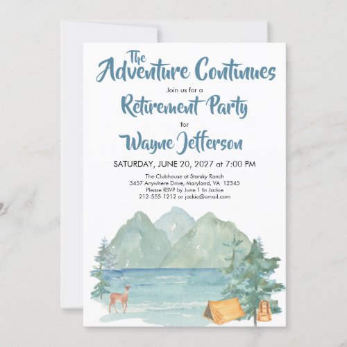 Rustic Mountain Watercolor Adventure Retirement  Invitation