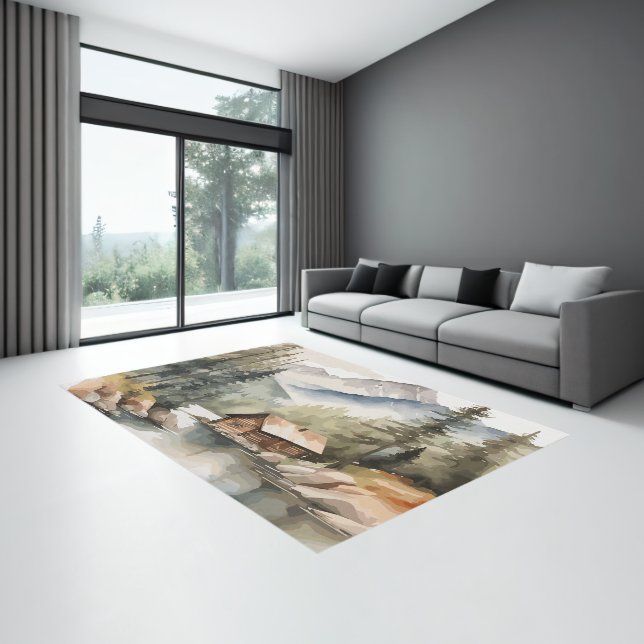 Rustic Mountain Watercolor Area Rug (Insitu (Indoor 3))