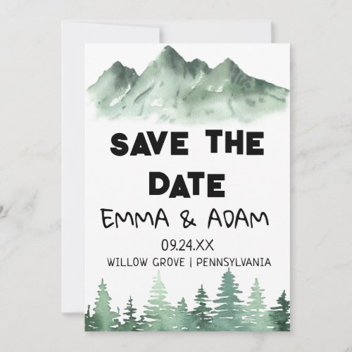 Rustic Mountain Watercolor Forest Tree Save The Date