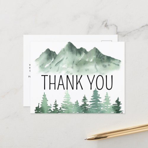 Rustic Mountain Watercolor Forest Tree Thank You  Postcard